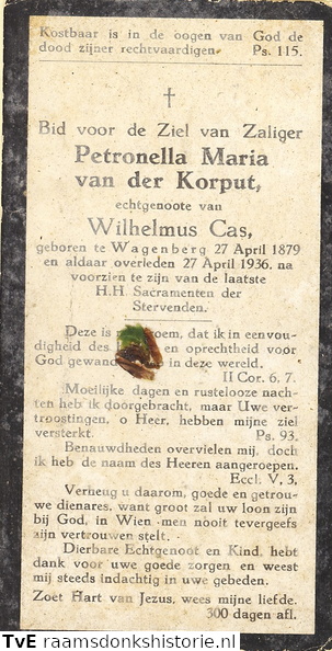 Petronella Maria van der Korput- Wilhelmus Cas